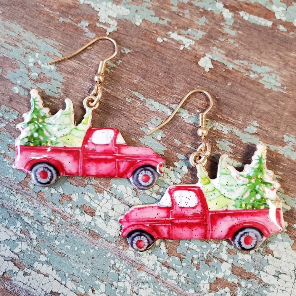 New Red Truck Metal Earrings